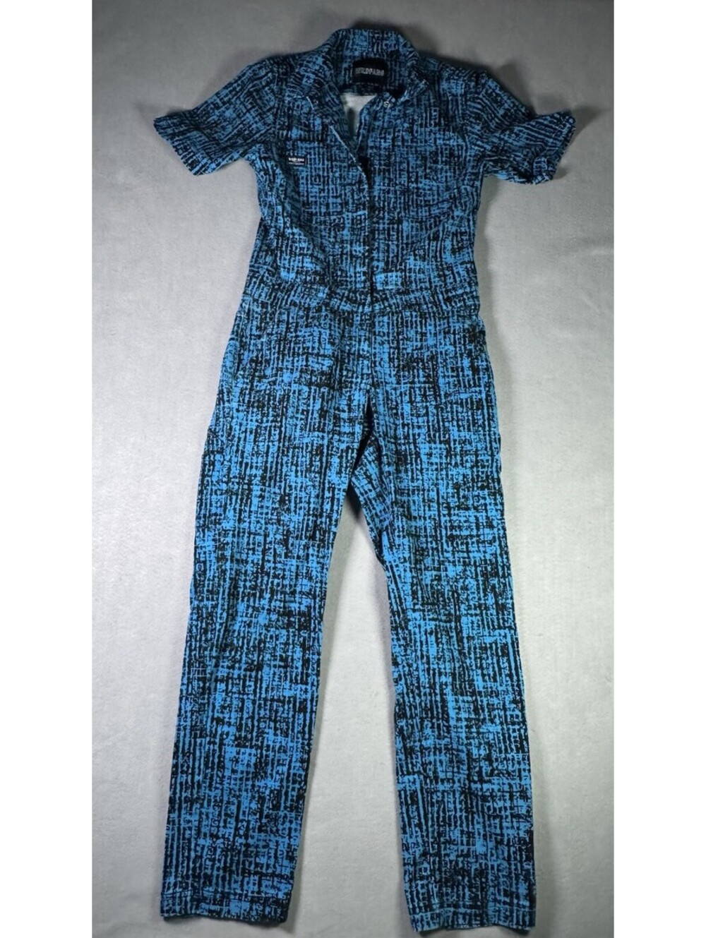 Wildfang Essential Coverall Jumpsuit Blue Black Abstract Print Boiler Suit XS
